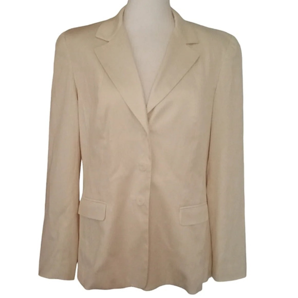 Talbot's Cream Silk Cotton‎ Blend Three Button Blazer Lined Size 8 - Picture 1 of 8